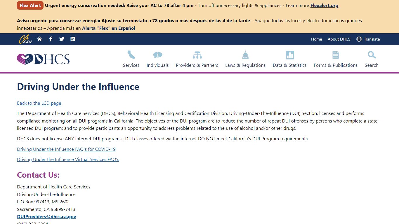 Driving Under the Influence (DUI) Program - California